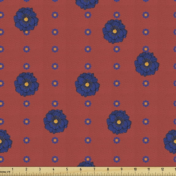 Ambesonne Floral Fabric by the Yard Upholstery, Flowers Vertical Lines Art, 10 Yards, Burnt Sienna Marigold