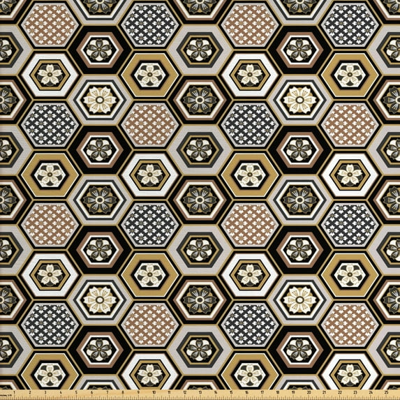 Ambesonne Floral Fabric by the Yard Upholstery, Victorian Damask Rococo, 2 Yards, Pale Coffee Warm Taupe