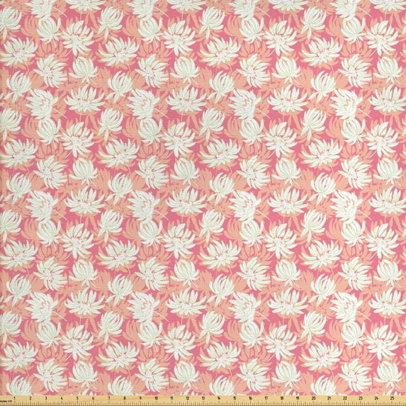 Floral Sofa Upholstery Fabric by the Yard, Vintage Inspired Romantic Pattern with Repetitive Flowers, Decorative Fabric for DIY and Home Accents, Pastel Pink Pale Salmon by Ambesonne