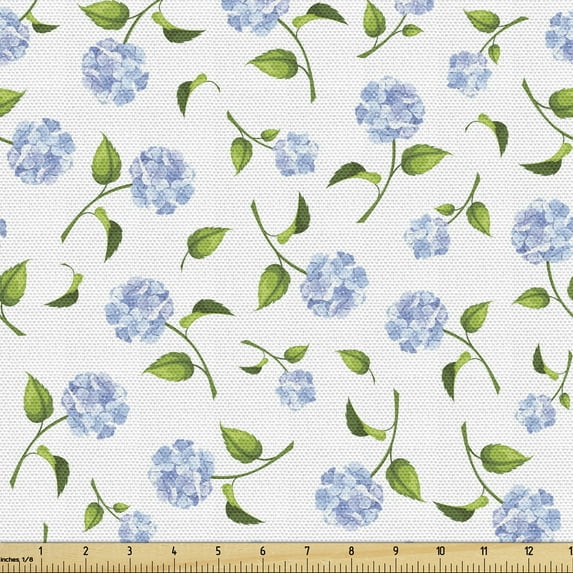 Ambesonne Floral Fabric by the Yard Upholstery, Watercolor Blue Hydrangea, 1 Yard, Ceil Blue Green White