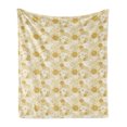 thumbnail image 1 of Floral Soft Flannel Fleece Blanket, Abstract Floral Arrangement with Blossoming Petals and Leaves Hand Drawn Dots, Cozy Plush for Indoor and Outdoor Use, 50" x 60", Yellow and White, by Ambesonne, 1 of 6