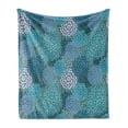 thumbnail image 1 of Floral Soft Flannel Fleece Blanket, Abstract Clove Petals Digital Featured Vibrant Circular Essence Bouquet Design, Cozy Plush for Indoor and Outdoor Use, 50" x 70", Petrol Blue Teal, by Ambesonne, 1 of 6