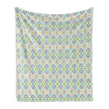 Floral Soft Flannel Fleece Blanket, Abstract Colorful Design Jumble Motifs Forms and Shapes Repetition Print, Cozy Plush for Indoor and Outdoor Use, 50" x 60", Cream and Multicolor, by Ambesonne