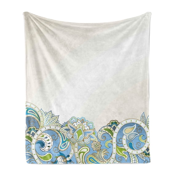 Floral Soft Flannel Fleece Blanket, Abstract Flower Pattern with Curvy Swirled Branches and Leaves Ornamental Design Art, Cozy Plush for Indoor and Outdoor Use, 70" x 90", Multicolor, by Ambesonne