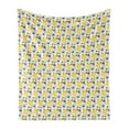 thumbnail image 1 of Floral Soft Flannel Fleece Blanket, Abstract Flowers with Many Patterns Dots and Stripes Petals Modern Design, Cozy Plush for Indoor and Outdoor Use, 50" x 70", Grey Black and Yellow, by Ambesonne, 1 of 6