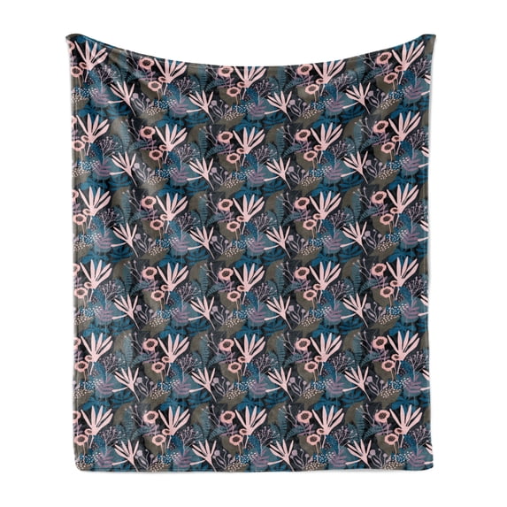 Floral Soft Flannel Fleece Blanket, Abstract Tropical Nature Full of Exotic Foliage Leaves and Flower Look Dots Artwork, Cozy Plush for Indoor and Outdoor Use, 50" x 60", Multicolor, by Ambesonne