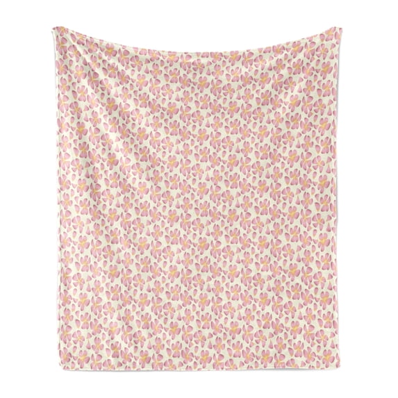 Floral Soft Flannel Fleece Blanket, Basic Form Five-Petal Flowers in Gradient Colors Feminine Nature Theme, Cozy Plush for Indoor and Outdoor Use, 50" x 70", Dried Rose Pale Orange, by Ambesonne