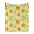 thumbnail image 1 of Floral Soft Flannel Fleece Blanket, Big Little Flourishing Graphic Flowers Striped Background Retro Natural Art, Cozy Plush for Indoor and Outdoor Use, 70" x 90", Pale Green Orange, by Ambesonne, 1 of 5