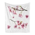 thumbnail image 1 of Floral Soft Flannel Fleece Blanket, Cherry Blossom Sakura Branch Spring Fruit Tree Flowers Hand Drawn Style Illustration, Cozy Plush for Indoor and Outdoor Use, 60" x 80", Pink Green, by Ambesonne, 1 of 5