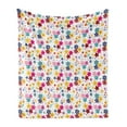 thumbnail image 1 of Floral Soft Flannel Fleece Blanket, Colorful Floral Arrangement with Smiling Faces Dots and Circles Abstract Composition, Cozy Plush for Indoor and Outdoor Use, 70" x 90", Multicolor, by Ambesonne, 1 of 6