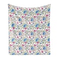 thumbnail image 1 of Floral Soft Flannel Fleece Blanket, Composition of Hand Drawn Flowers Simplistic Garden Art Design Cottage Spring Nature, Cozy Plush for Indoor and Outdoor Use, 60" x 80", Multicolor, by Ambesonne, 1 of 5