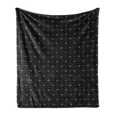 Floral Soft Flannel Fleece Blanket, Continuous Antique Motif Rhombus Design Flowers Illustration Pattern, Cozy Plush for Indoor and Outdoor Use, 50" x 60", Charcoal Grey and Dimgray, by Ambesonne