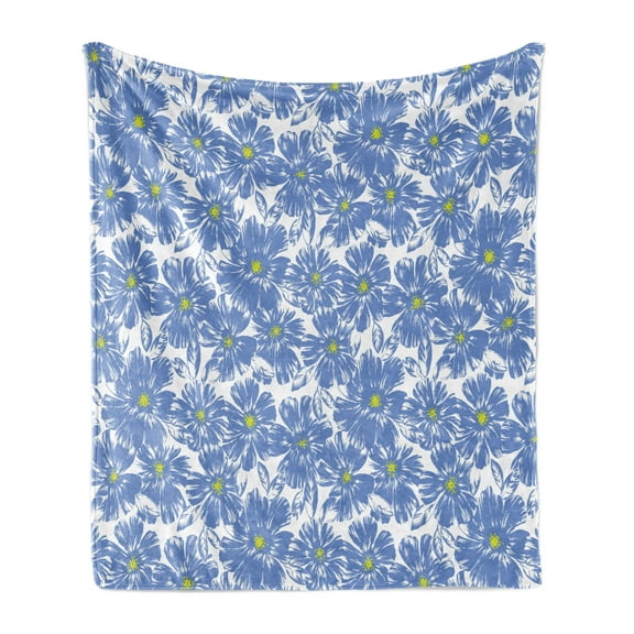 Floral Soft Flannel Fleece Blanket, Corsage Daisy Jasmine Petals Fragrance Botanical Beauty Pastel Nature Design, Cozy Plush for Indoor and Outdoor Use, 50" x 70", Violet Blue Yellow, by Ambesonne