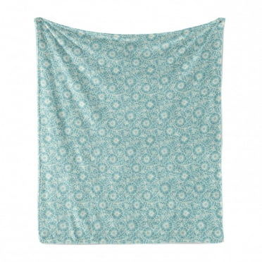 Floral Soft Flannel Fleece Blanket, Daisy Blooms Doodle Classic Retro Style Repeating Pattern Leaves Chamomiles, Cozy Plush for Indoor and Outdoor Use, 70" x 90", Pale Blue Off White, by Ambesonne