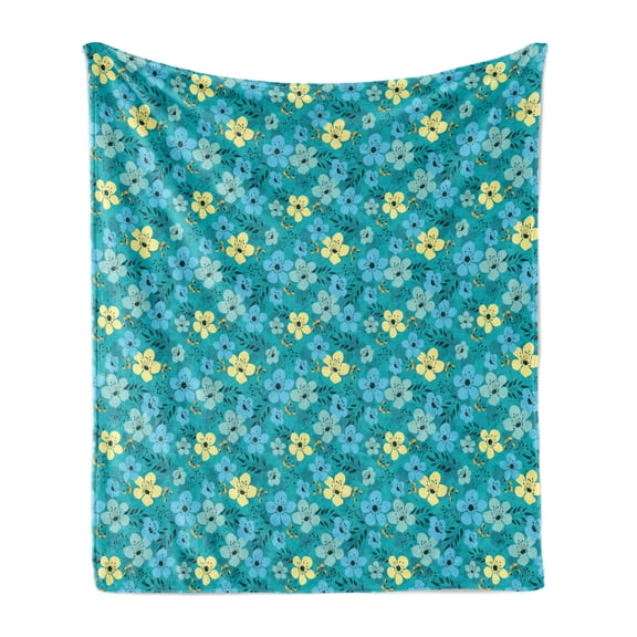 Floral Soft Flannel Fleece Blanket, Exotic Vibrant Flower Field Botanical Beauty Essence Flora Gardening Theme, Cozy Plush for Indoor and Outdoor Use, 60" x 80", Teal and Multicolor, by Ambesonne