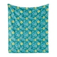 thumbnail image 1 of Floral Soft Flannel Fleece Blanket, Exotic Vibrant Flower Field Botanical Beauty Essence Flora Gardening Theme, Cozy Plush for Indoor and Outdoor Use, 70" x 90", Teal and Multicolor, by Ambesonne, 1 of 5
