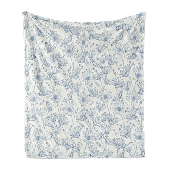 Floral Soft Flannel Fleece Blanket, Flourishing Daisies and Blooming Aster Flower Buds Sketched Illustration, Cozy Plush for Indoor and Outdoor Use, 70" x 90", Dark Teal and Coconut, by Ambesonne