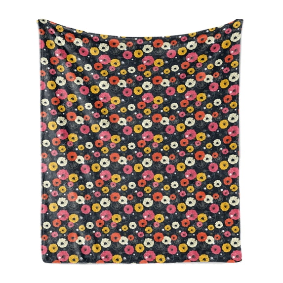 Floral Soft Flannel Fleece Blanket, Flower Pattern with Colorful Arrangement of Spring Blooms Ornate Petals Composition, Cozy Plush for Indoor and Outdoor Use, 50" x 70", Multicolor, by Ambesonne