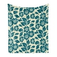 thumbnail image 1 of Floral Soft Flannel Fleece Blanket, Flower Petals Blossoms Shabby Form Fragrance Florets Nature Spring Tropical Design, Cozy Plush for Indoor and Outdoor Use, 70" x 90", Teal Cream, by Ambesonne, 1 of 5
