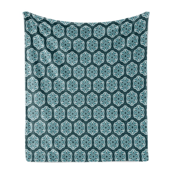 Floral Soft Flannel Fleece Blanket, Flower Petals Pattern in Pastel Tones Blossoms Essence Oriental Blooms, Cozy Plush for Indoor and Outdoor Use, 60" x 80", Dark Teal and Turquoise, by Ambesonne