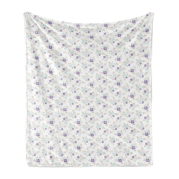 Floral Soft Flannel Fleece Blanket, Flowers in Pastel Tones on Plain Background Spring Vintage Inspired, Cozy Plush for Indoor and Outdoor Use, 60" x 80", White Violet and Pale Blue, by Ambesonne