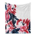 thumbnail image 1 of Floral Soft Flannel Fleece Blanket, Flowers in Watercolor Style Effect Illustration of Peonies Spring Inspired Print, Cozy Plush for Indoor and Outdoor Use, 70" x 90", Dark Blue Red, by Ambesonne, 1 of 6