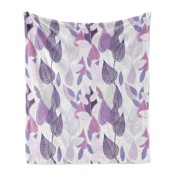 Floral Soft Flannel Fleece Blanket, Foliage Leaves in Purple Tones Soft Leafage Vintage Abstract Nature Plants, Cozy Plush for Indoor and Outdoor Use, 60" x 80", Lavender Lilac Beige, by Ambesonne
