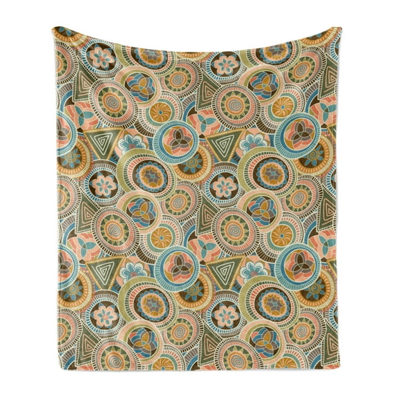 Floral Soft Flannel Fleece Blanket, Funky African Style Flower Pattern Creative Boho Culture Folk Native Peruvian Design, Cozy Plush for Indoor and Outdoor Use, 70" x 90", Multicolor, by Ambesonne