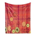thumbnail image 1 of Floral Soft Flannel Fleece Blanket, Generic Umbellifer Flowers Blooms and Traditional Tartan Pattern Illustration, Cozy Plush for Indoor and Outdoor Use, 70" x 90", Yellow Dark Coral, by Ambesonne, 1 of 5