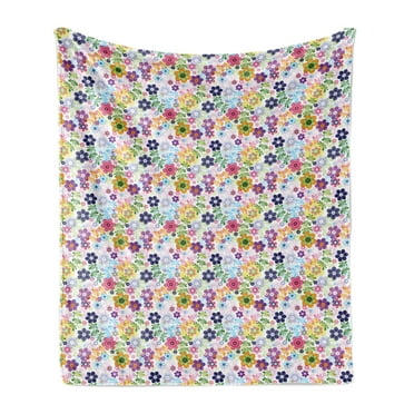 Floral Soft Flannel Fleece Blanket, Image of Colorful and Translucent Flowers with Ornamental Art in Continuous Pattern, Cozy Plush for Indoor and Outdoor Use, 50" x 60", Multicolor, by Ambesonne