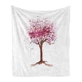 thumbnail image 1 of Floral Soft Flannel Fleece Blanket, Japanese Cherry Blossom Buds Sakura Tree in Watercolor Beauty Essence Artwork, Cozy Plush for Indoor and Outdoor Use, 60" x 80", Magenta Redwood, by Ambesonne, 1 of 5