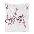 thumbnail image 1 of Floral Soft Flannel Fleece Blanket, Japanese Minimalist Cherry Blossoms Branch Birds Silhouette Abstract Pattern, Cozy Plush for Indoor and Outdoor Use, 50" x 60", Pale Fuchsia Pink, by Ambesonne, 1 of 5