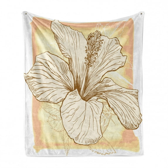 Floral Soft Flannel Fleece Blanket, Large Hibiscus Flower Petals Blooms in Soft Pastel Tones Wild Exotic Plant Print, Cozy Plush for Indoor and Outdoor Use, 50" x 60", Peach Salmon, by Ambesonne