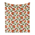 thumbnail image 1 of Floral Soft Flannel Fleece Blanket, Lily Blooms Nature Herbs Doodle Style Flower and Foliage Arrangement, Cozy Plush for Indoor and Outdoor Use, 50" x 60", Orange Olive Green White, by Ambesonne, 1 of 5
