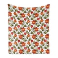 thumbnail image 1 of Floral Soft Flannel Fleece Blanket, Lily Blooms Nature Herbs Doodle Style Flower and Foliage Arrangement, Cozy Plush for Indoor and Outdoor Use, 70" x 90", Orange Olive Green White, by Ambesonne, 1 of 5