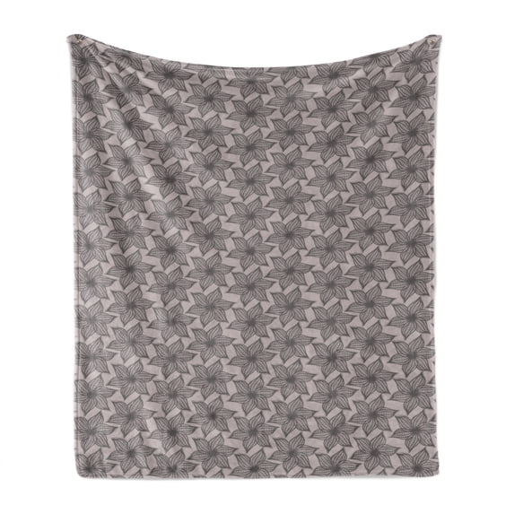 Floral Soft Flannel Fleece Blanket, Modest Tones Minimalistic Style Pointy Petals Abstract Flower Illustration, Cozy Plush for Indoor and Outdoor Use, 50" x 60", Pale Taupe and Grey, by Ambesonne