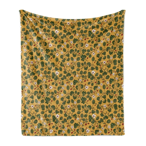 Floral Soft Flannel Fleece Blanket, Mother Nature Flourishing Daisy Field Botany Foliage Growth Seasonal Print, Cozy Plush for Indoor and Outdoor Use, 50" x 70", Apricot Hunter Green, by Ambesonne