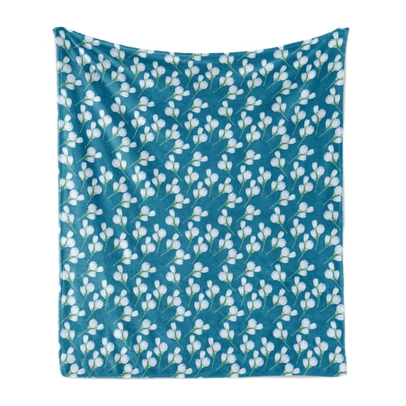 Floral Soft Flannel Fleece Blanket, Nature Bloom Growing Flowers of Spring Revival in Continuous Pattern, Cozy Plush for Indoor and Outdoor Use, 60" x 80", Sea Blue and Pastel Green, by Ambesonne