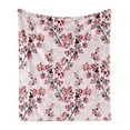 thumbnail image 1 of Floral Soft Flannel Fleece Blanket, Nature Inspired Blush Hazy Flowers on Tree Branches Romantic Season Art Design, Cozy Plush for Indoor and Outdoor Use, 50" x 70", Rose Ruby Black, by Ambesonne, 1 of 5