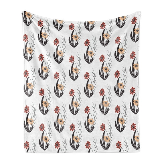Floral Soft Flannel Fleece Blanket, Soft Orange and Red Flowers on Branches Flourishing Spring Season Garden Theme, Cozy Plush for Indoor and Outdoor Use, 60" x 80", Red Orange Black, by Ambesonne