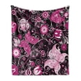 thumbnail image 1 of Floral Soft Flannel Fleece Blanket, Oriental Ornamental Flowers and Butterflies Design on on Dark Background, Cozy Plush for Indoor and Outdoor Use, 60" x 80", Charcoal Grey Magenta, by Ambesonne, 1 of 5