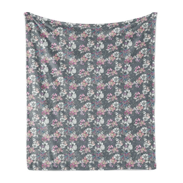 Floral Soft Flannel Fleece Blanket, Ornamental Design of Fuzzy Dahlia Orchid and Daisy in Rainbow Colors Floral Pattern, Cozy Plush for Indoor and Outdoor Use, 50" x 60", Multicolor, by Ambesonne