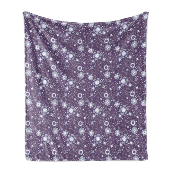 Floral Soft Flannel Fleece Blanket, Ornamental Illustration of Flowers with Branches in Purple Tones, Cozy Plush for Indoor and Outdoor Use, 70" x 90", Pale Eggplant and Multicolor, by Ambesonne