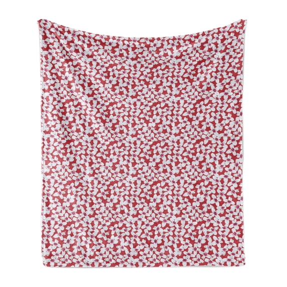 Floral Soft Flannel Fleece Blanket, Overview of Blooming Flowers with Swift Streaks Tropical Garden Pattern, Cozy Plush for Indoor and Outdoor Use, 60" x 80", Dark Pink and Pale Grey, by Ambesonne