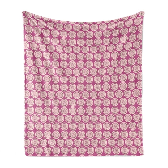Floral Soft Flannel Fleece Blanket, Pattern of Deformed Circles in Repeat with Doodle Geometric Lines Round Spots, Cozy Plush for Indoor and Outdoor Use, 50" x 60", Magenta and Cream, by Ambesonne