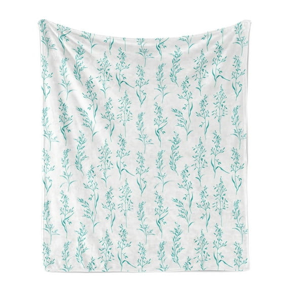 Floral Soft Flannel Fleece Blanket, Floral Pattern Moderate Essential Botanical Herbs Flower Plants Fresh Twigs Theme, Cozy Plush for Indoor and Outdoor Use, 50" x 70", Green Cream, by Ambesonne