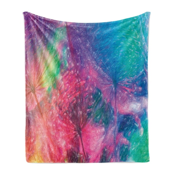 Floral Soft Flannel Fleece Blanket, Rainbow Like Bohemian Psychedelic Floral Contrast Toned Vivid Motif Nature Artwork, Cozy Plush for Indoor and Outdoor Use, 60" x 80", Multicolor, by Ambesonne