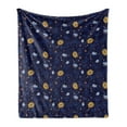 thumbnail image 1 of Floral Soft Flannel Fleece Blanket, Repetitive Style Illustration of Dark Tone Blooming Elements Botanical Buds, Cozy Plush for Indoor and Outdoor Use, 60" x 80", Indigo and Mustard, by Ambesonne, 1 of 5
