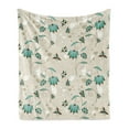 thumbnail image 1 of Floral Soft Flannel Fleece Blanket, Romantic with Little Hearts Swirled Stems with Blossoms Feminine Graphic, Cozy Plush for Indoor and Outdoor Use, 50" x 70", Turquoise Brown Beige, by Ambesonne, 1 of 5