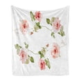 thumbnail image 1 of Floral Soft Flannel Fleece Blanket, Romantic Rose Flower Petals Shabby Form Love Blooms Botanical Design, Cozy Plush for Indoor and Outdoor Use, 50" x 70", Reseda Green Peach Coral, by Ambesonne, 1 of 5
